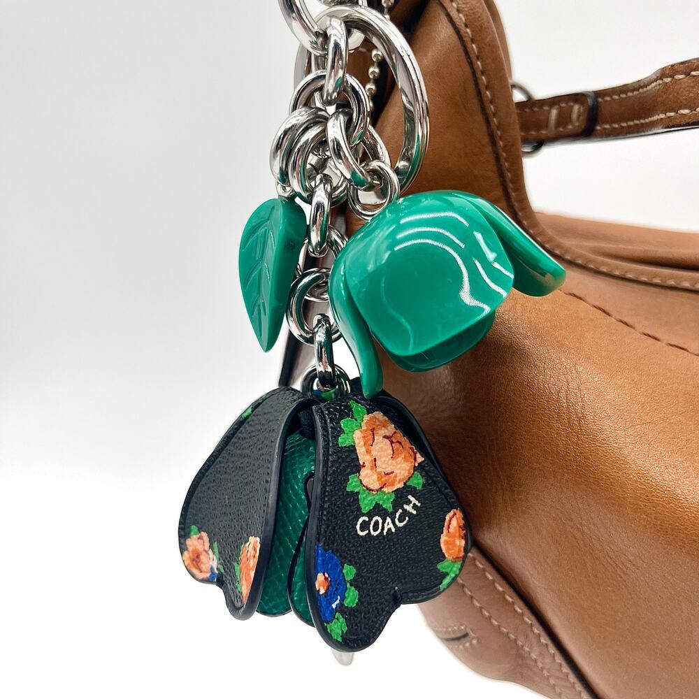 COACH Tea Rose Floral Bag Charm, Rare - Picture 3 of 9